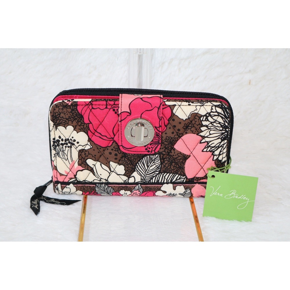 NWT Vera Bradley Turn Lock Wallet in Mocha Rouge